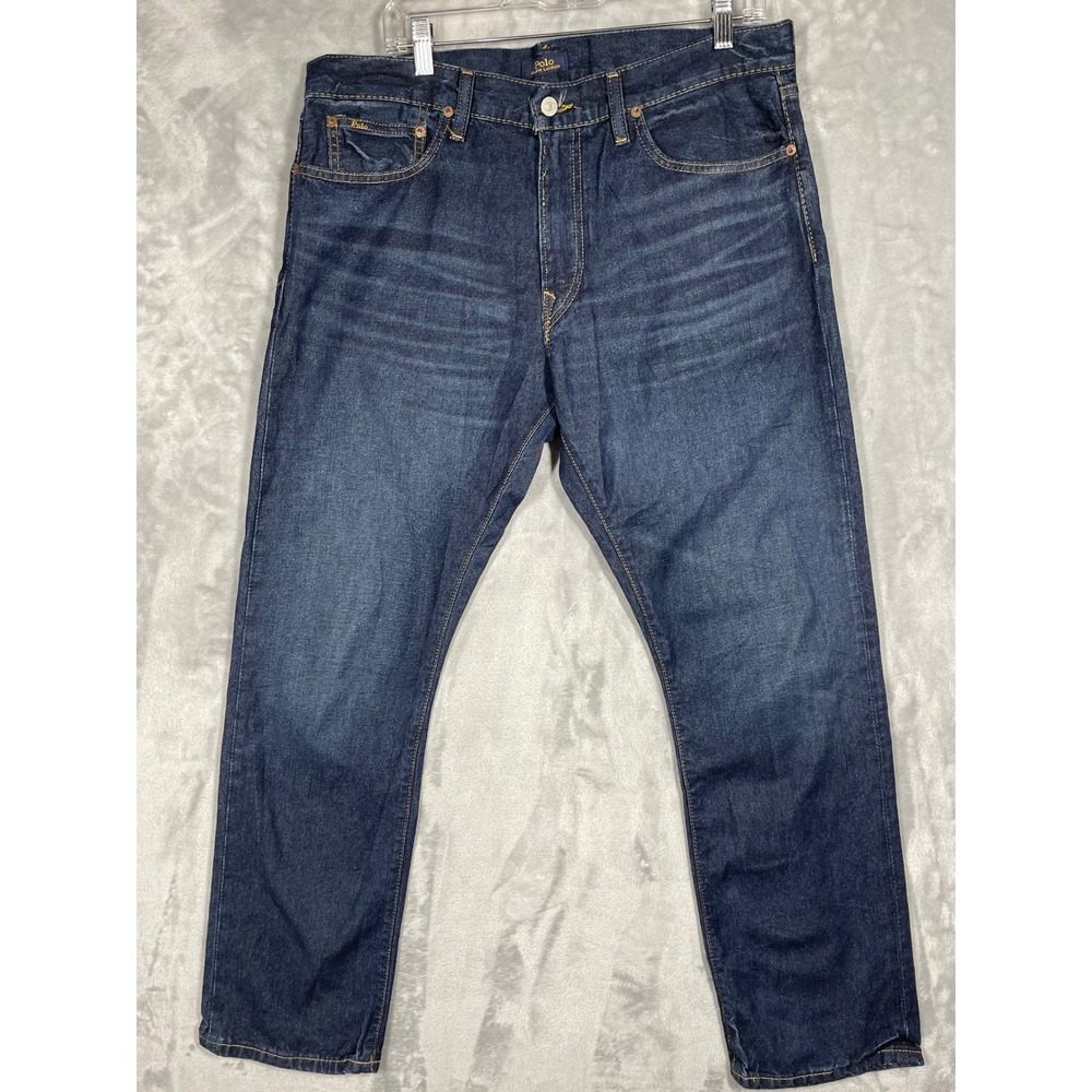 Polo Ralph Lauren Varick Slim Straight Jeans Mens 34x30 Dark Wash Blue Denim